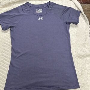 Under Armour Loose Heatgear Tee Womens Small Purple Crew Neck Striped Shirt, XS